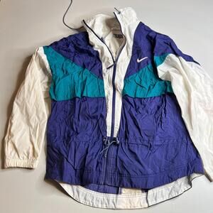 Vintage Nike Windbreaker Jacket Purple Teal White Big Logo‎ 90s Womens M